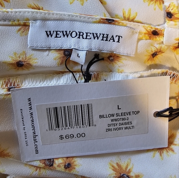 WeWoreWhat Ivory Multi Ditsy Daisies Billow Sleeve Open Back Top, Size Large - Picture 17 of 17